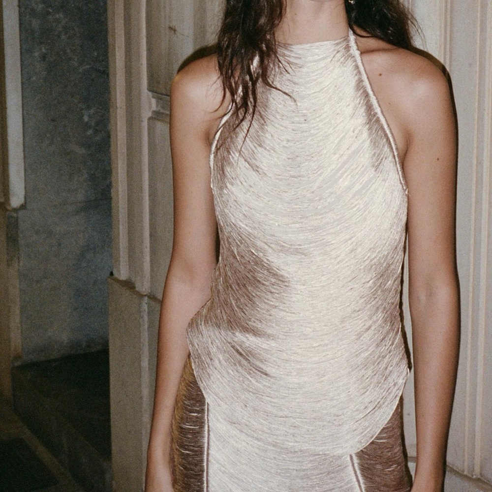 Zara Shimmering Cream Backless Dress